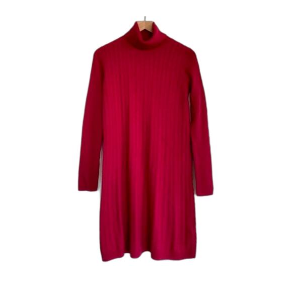 Uniqlo Red Cashmere Blend Turtleneck Cable Knit Sweater Dress Size S - Picture 1 of 9